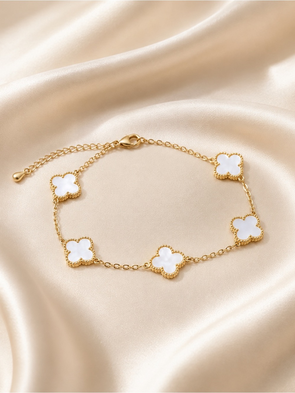 Gold-Tone Clover Link Bracelet with White Inlay